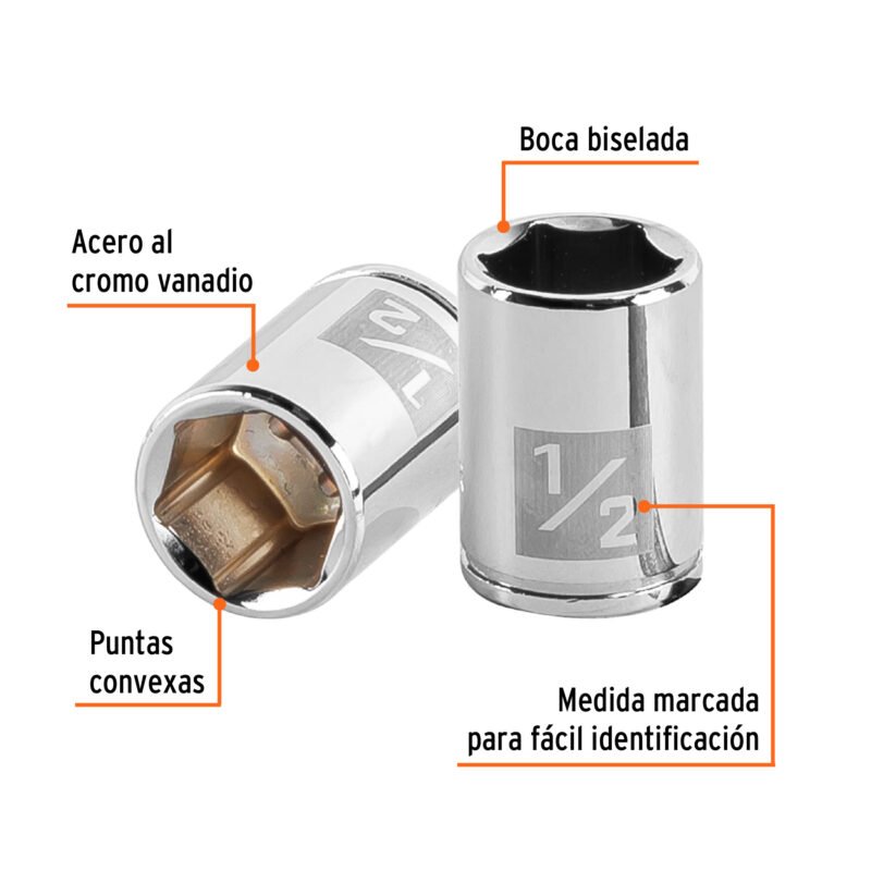 D-1416FC1.jpg Código: 13162 Dado de 1/2', 6 puntas, cuadro 1/4', Truper D-1416