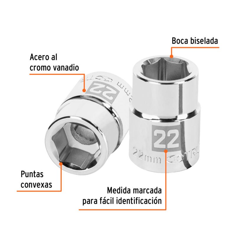 Código: 14969 Dado de 22 mm, 6 puntas, cuadro 3/4', Truper D-3422-M