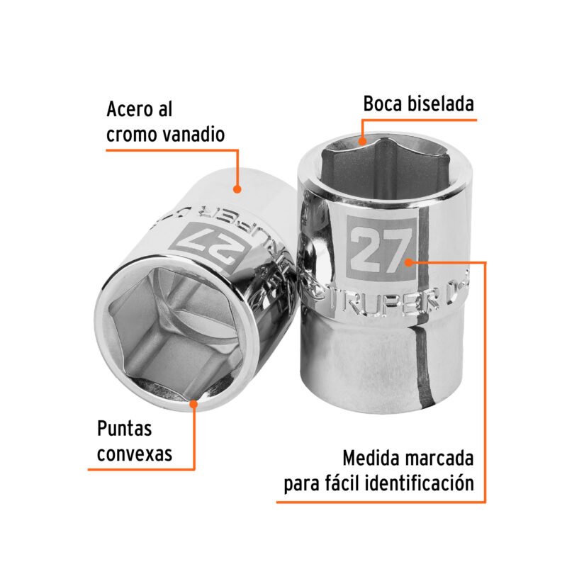 D-3427-MFC1.jpg Código: 14975 Dado de 27 mm, 6 puntas, cuadro 3/4', Truper D-3427-M
