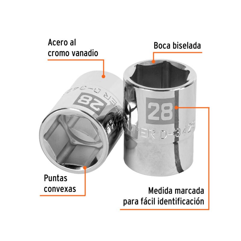 D-3428-MFC1.jpg Código: 14977 Dado de 28 mm, 6 puntas, cuadro 3/4', Truper D-3428-M