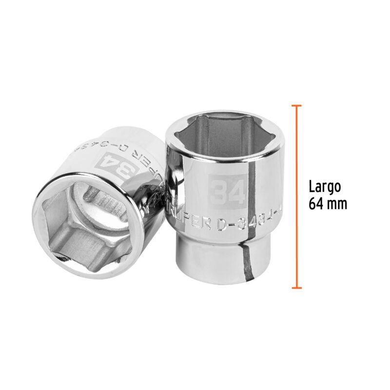 Código: 14985 Dado de 34 mm, 6 puntas, cuadro 3/4', Truper D-3434-M