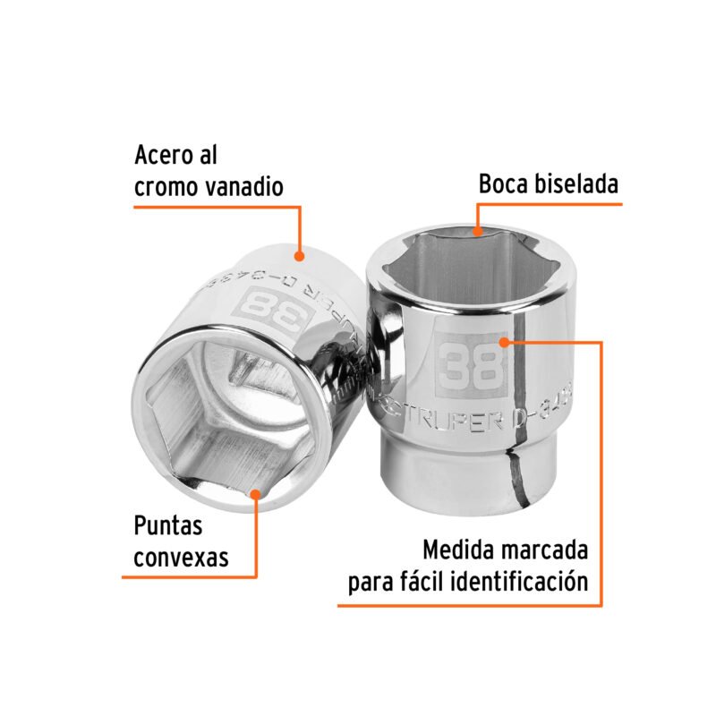 D-3438-MFC1.jpg Código: 14989 Dado de 38 mm, 6 puntas, cuadro 3/4', Truper D-3438-M