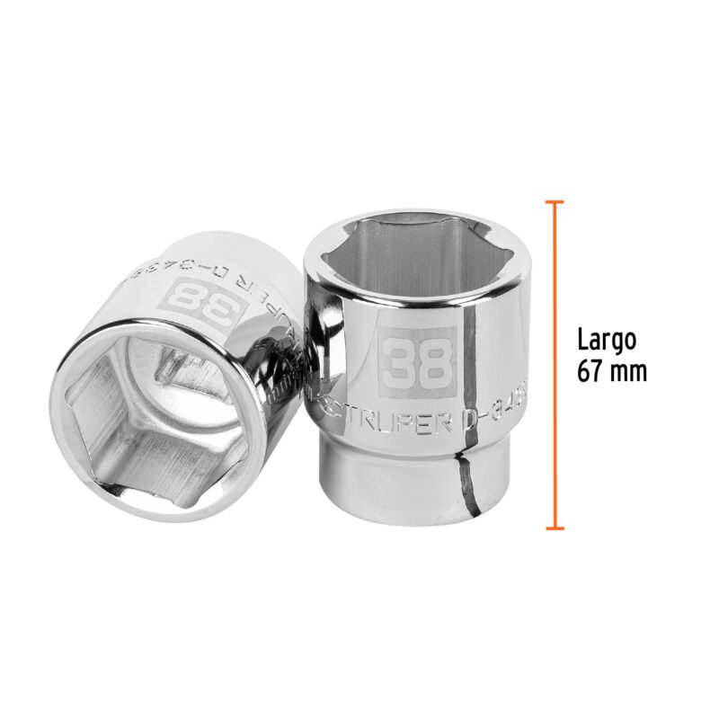 D-3438-MFC2.jpg Código: 14989 Dado de 38 mm, 6 puntas, cuadro 3/4', Truper D-3438-M