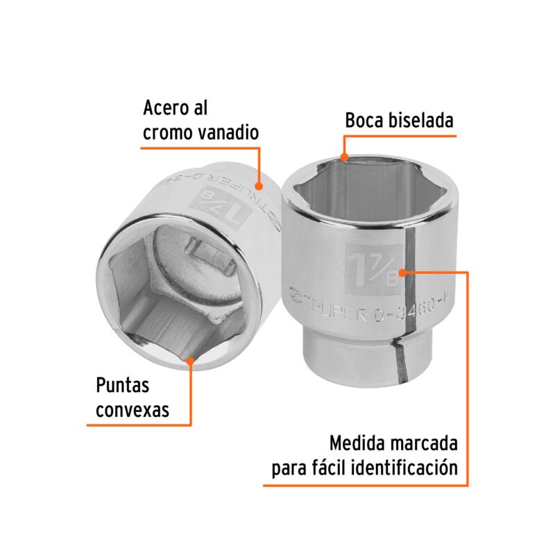 D-3460-HFC1.jpg Código: 13838 Dado de 1-7/8', 6 puntas, cuadro 3/4', Truper D-3460-H