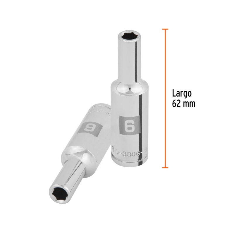 D-3806-HM-LFC2.jpg Código: 100991 Dado largo de 6 mm, 6 puntas, cuadro 3/8', Truper D-3806-HM-L