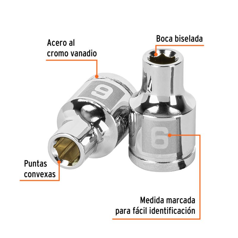 D-3806-HMFC1.jpg Código: 13670 Dado de 6 mm, 6 puntas, cuadro 3/8', Truper D-3806-HM