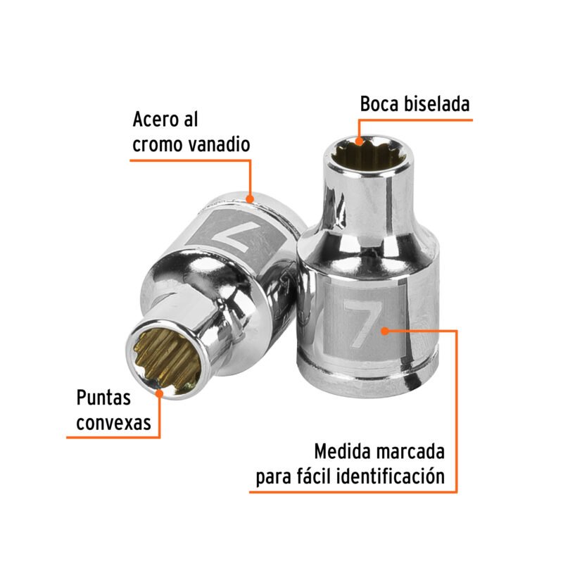D-3807-MFC1.jpg Código: 13627 Dado de 7 mm, 12 puntas, cuadro 3/8', Truper D-3807-M