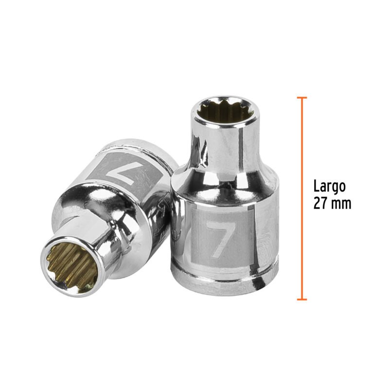 D-3807-MFC2.jpg Código: 13627 Dado de 7 mm, 12 puntas, cuadro 3/8', Truper D-3807-M