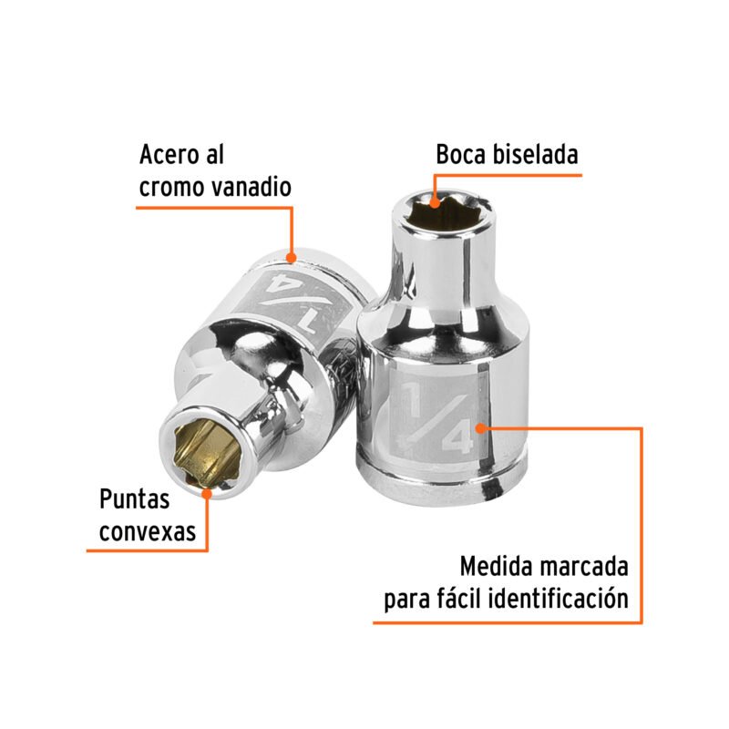 D-3808-HFC1.jpg Código: 13605 Dado de 1/4', 6 puntas, cuadro 3/8', Truper D-3808-H