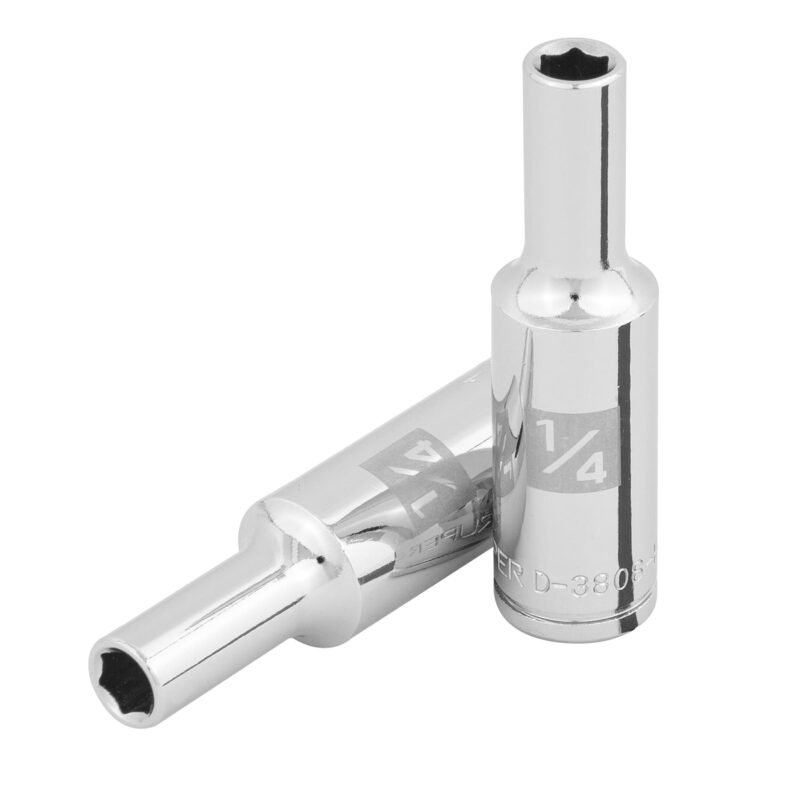 D-3808-HL.jpg Código: 100919 Dado largo de 1/4', 6 puntas, cuadro 3/8', Truper D-3808-HL