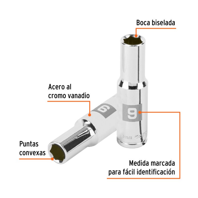 D-3809-HM-LFC1.jpg Código: 100994 Dado largo de 9 mm, 6 puntas, cuadro 3/8', Truper D-3809-HM-L