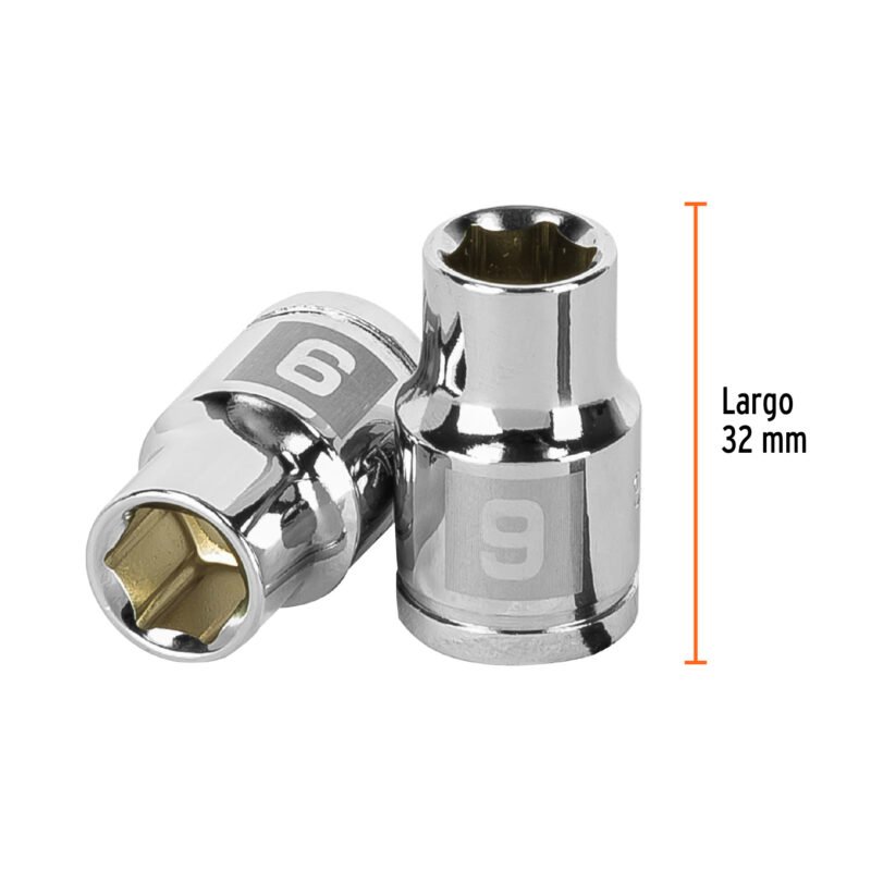 Código: 13673 Dado de 9 mm, 6 puntas, cuadro 3/8', Truper D-3809-HM