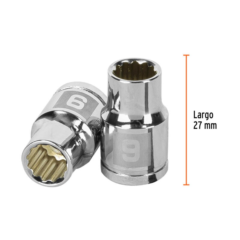 Código: 13629 Dado de 9 mm, 12 puntas, cuadro 3/8', Truper D-3809-M