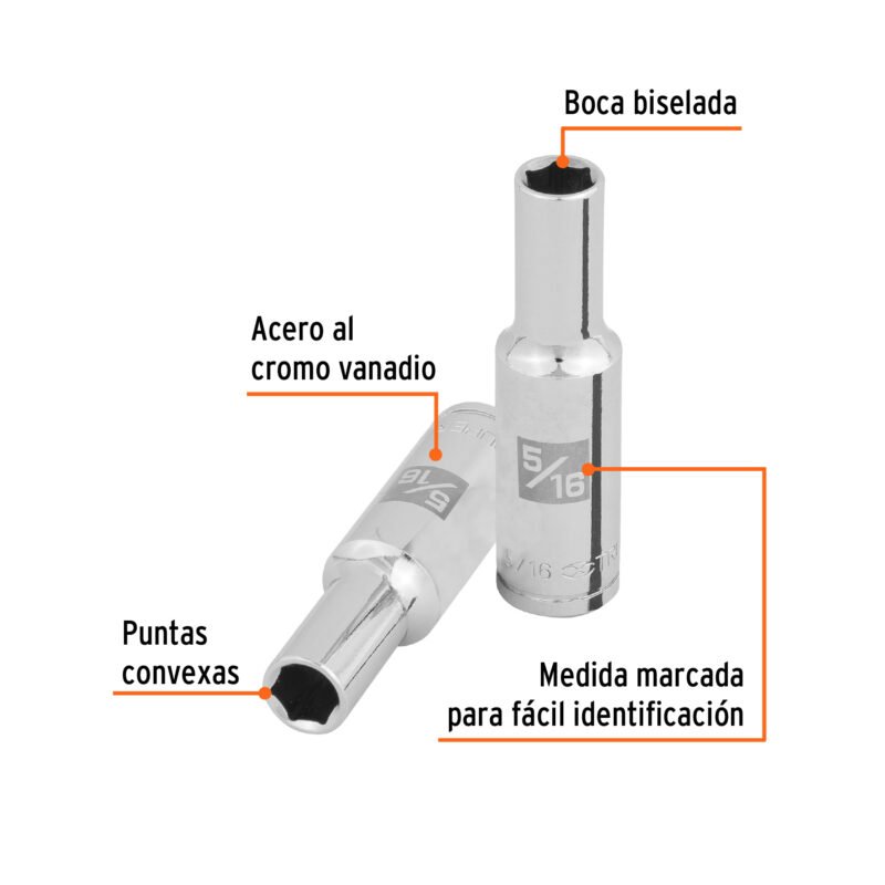 Código: 100990 Dado largo de 5/16', 6 puntas, cuadro 3/8', Truper D-3810-HL