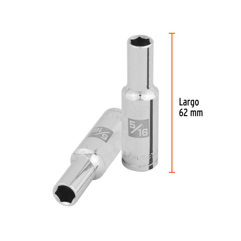 Código: 100990 Dado largo de 5/16', 6 puntas, cuadro 3/8', Truper D-3810-HL