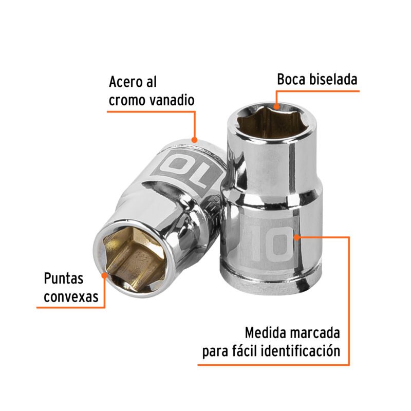 D-3810-HMFC1.jpg Código: 13674 Dado de 10 mm, 6 puntas, cuadro 3/8', Truper D-3810-HM
