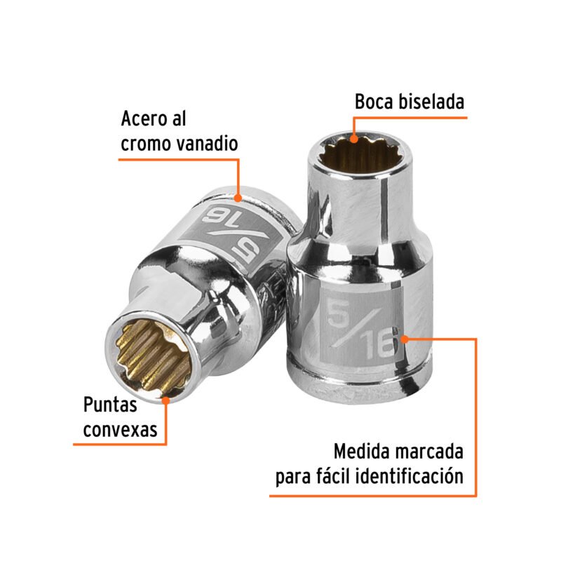 Código: 13581 Dado de 5/16', 12 puntas, cuadro 3/8', Truper D-3810