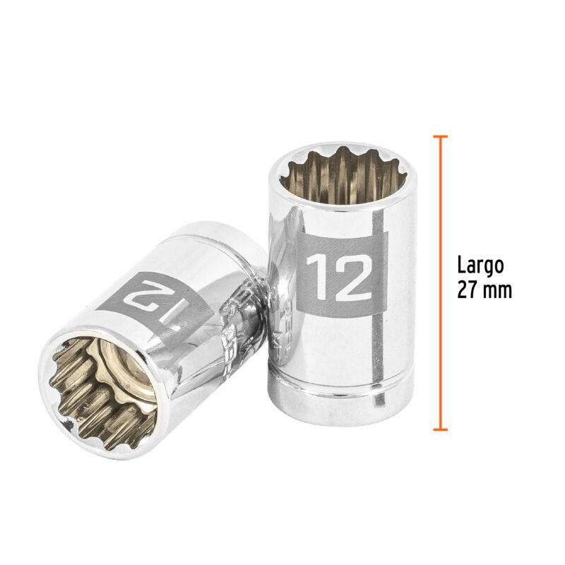 D-3812-MFC2.jpg Código: 13632 Dado de 12 mm, 12 puntas, cuadro 3/8', Truper D-3812-M