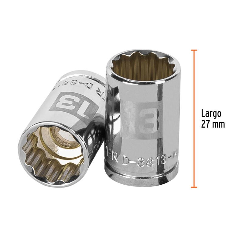 Código: 13633 Dado de 13 mm, 12 puntas, cuadro 3/8', Truper D-3813-M