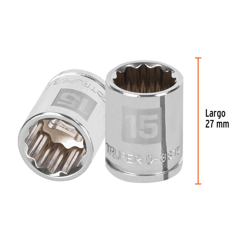Código: 13635 Dado de 15 mm, 12 puntas, cuadro 3/8', Truper D-3815-M