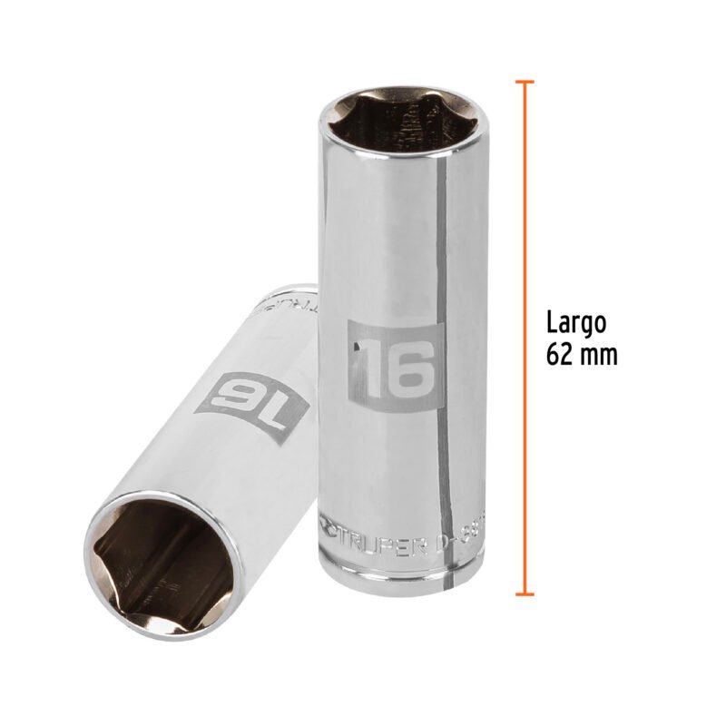 D-3816-HM-LFC2.jpg Código: 13776 Dado largo de 16 mm, 6 puntas, cuadro 3/8', Truper D-3816-HM-L