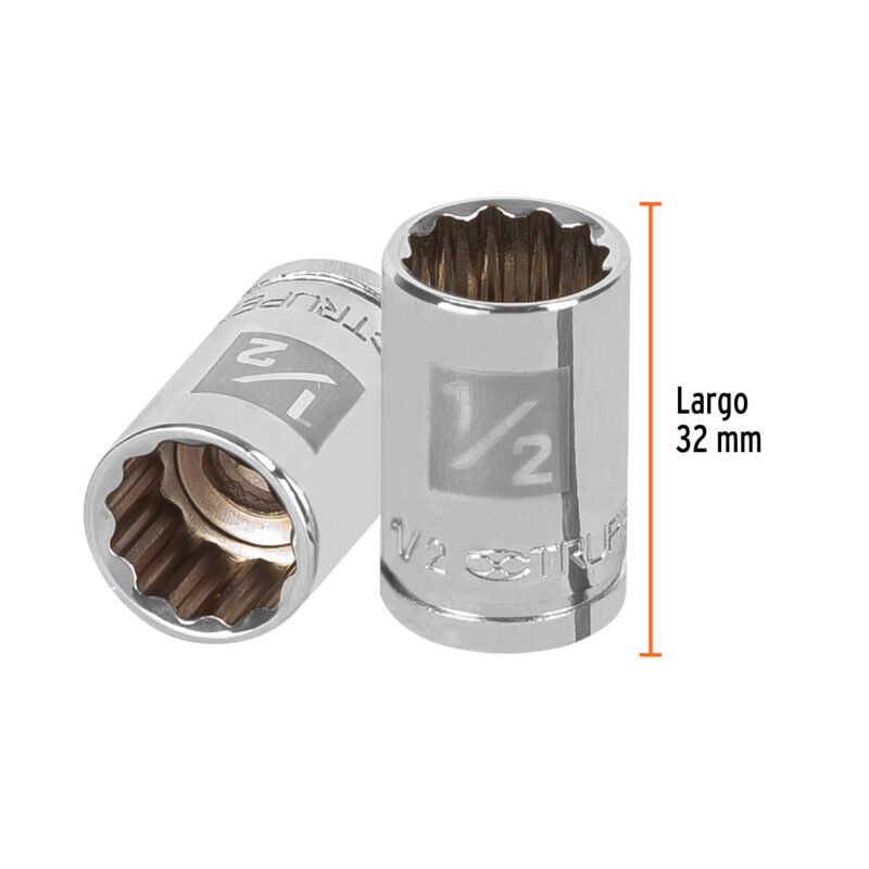 D-3816FC2.jpg Código: 13584 Dado de 1/2', 12 puntas, cuadro 3/8', Truper D-3816