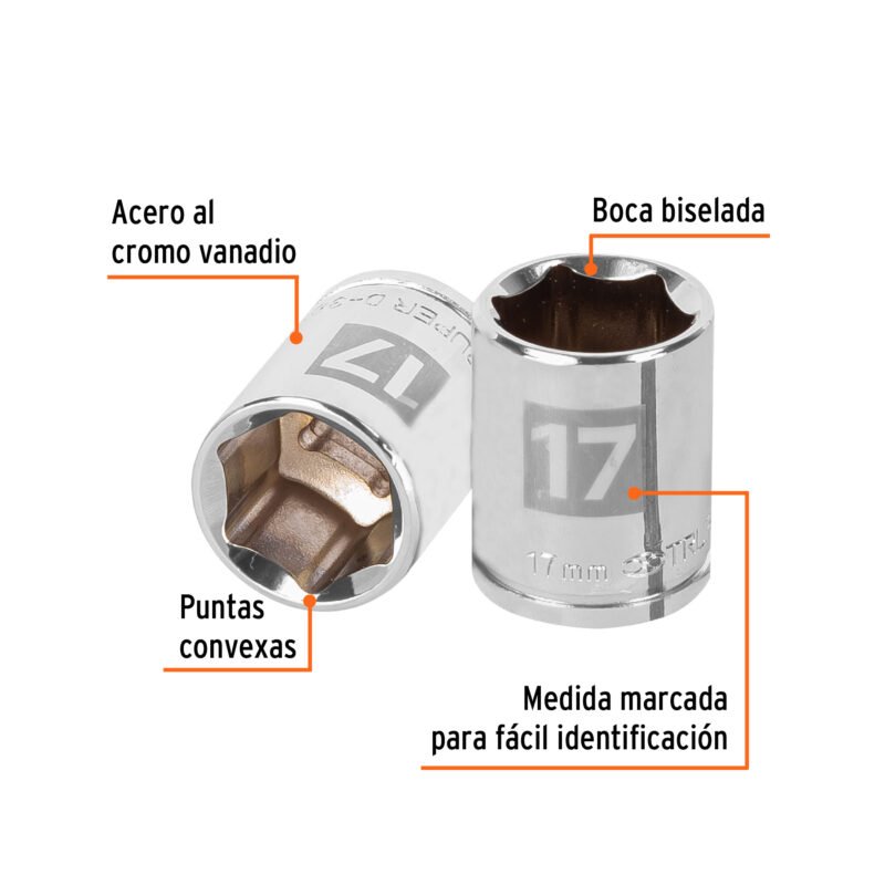 D-3817-HMFC1.jpg Código: 13681 Dado de 17 mm, 6 puntas, cuadro 3/8', Truper D-3817-HM