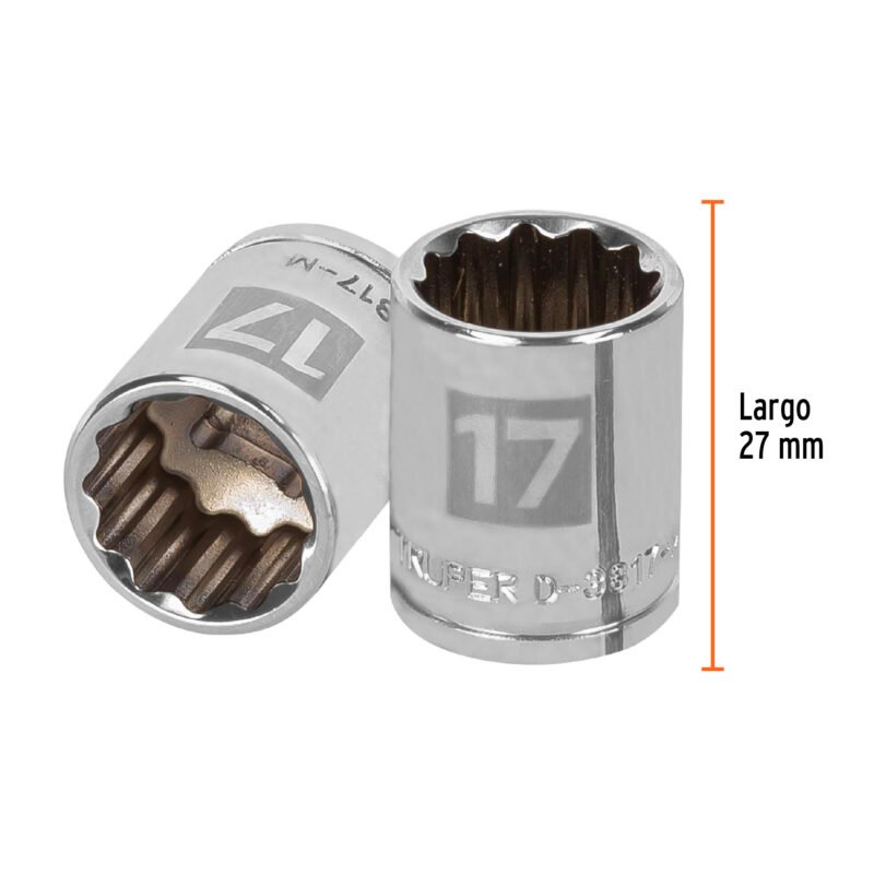 Código: 13637 Dado de 17 mm, 12 puntas, cuadro 3/8', Truper D-3817-M