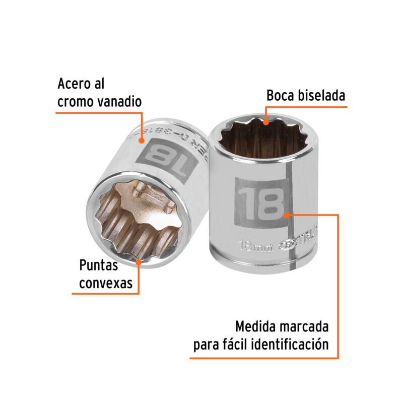 Código: 13638 Dado de 18 mm, 12 puntas, cuadro 3/8', Truper D-3818-M