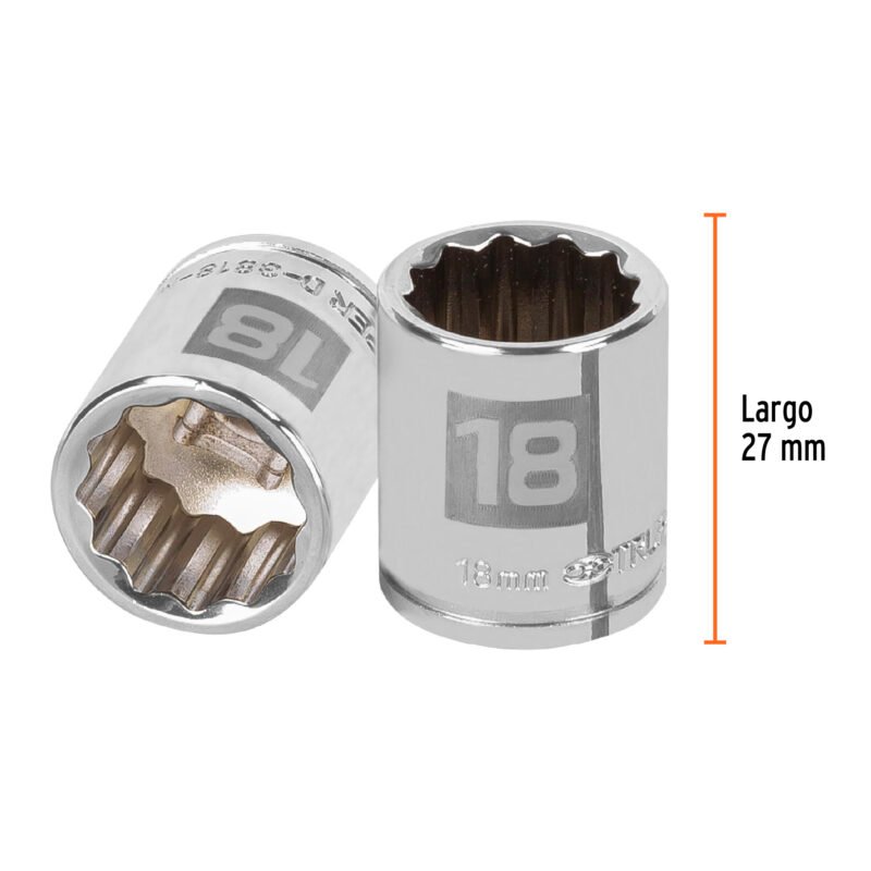 Código: 13638 Dado de 18 mm, 12 puntas, cuadro 3/8', Truper D-3818-M