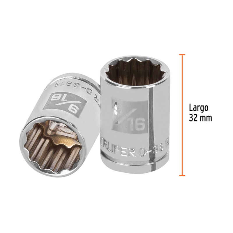 Código: 13585 Dado de 9/16', 12 puntas, cuadro 3/8', Truper D-3818