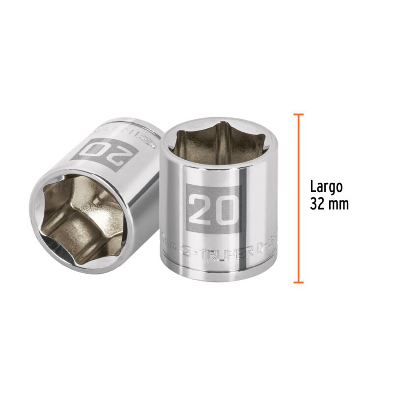D-3820-HMFC2.jpg Código: 13684 Dado de 20 mm, 6 puntas, cuadro 3/8', Truper D-3820-HM