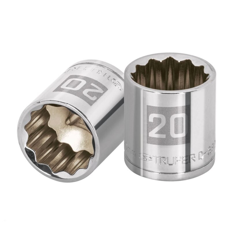 D-3820-M.jpg Código: 13640 Dado de 20 mm, 12 puntas, cuadro 3/8', Truper D-3820-M