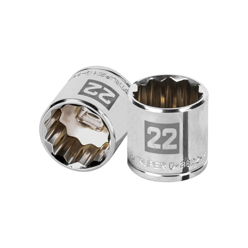 D-3822-M.jpg Código: 13642 Dado de 22 mm, 12 puntas, cuadro 3/8', Truper D-3822-M