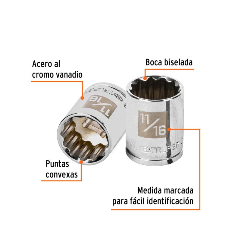 Código: 13587 Dado de 11/16', 12 puntas, cuadro 3/8', Truper D-3822