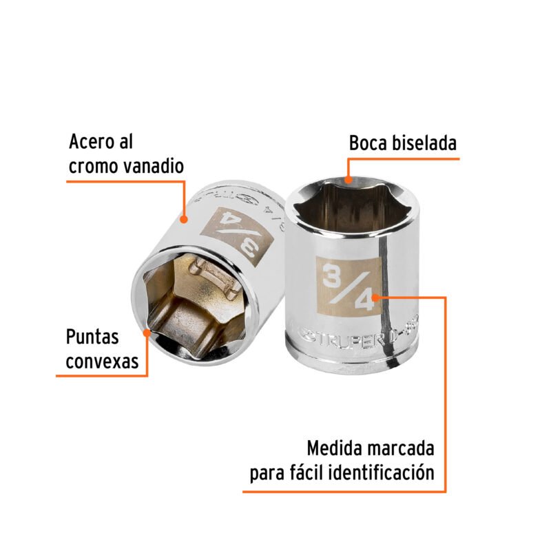 D-3824-HFC1.jpg Código: 13613 Dado de 3/4', 6 puntas, cuadro 3/8', Truper D-3824-H
