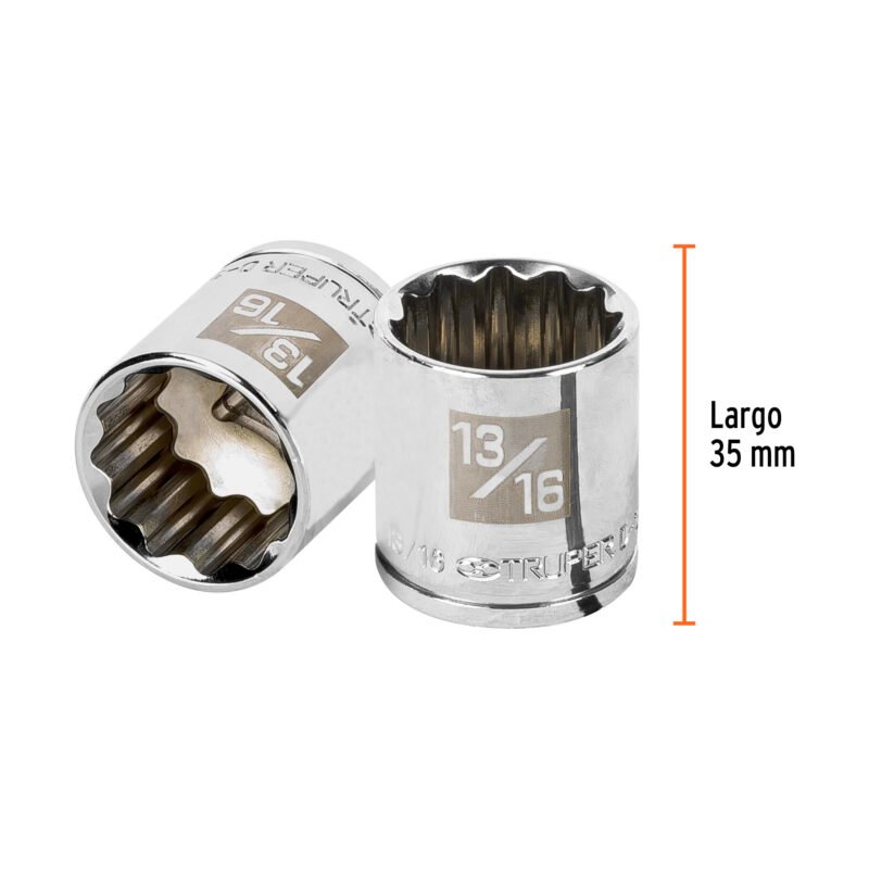 D-3826FC2.jpg Código: 13589 Dado de 13/16', 12 puntas, cuadro 3/8', Truper D-3826