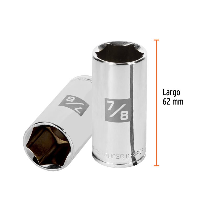 D-3828-HLFC2.jpg Código: 13720 Dado largo de 7/8', 6 puntas, cuadro 3/8', Truper D-3828-HL