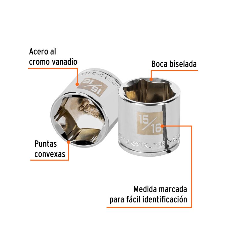 D-3830-HFC1.jpg Código: 13616 Dado de 15/16', 6 puntas, cuadro 3/8', Truper D-3830-H