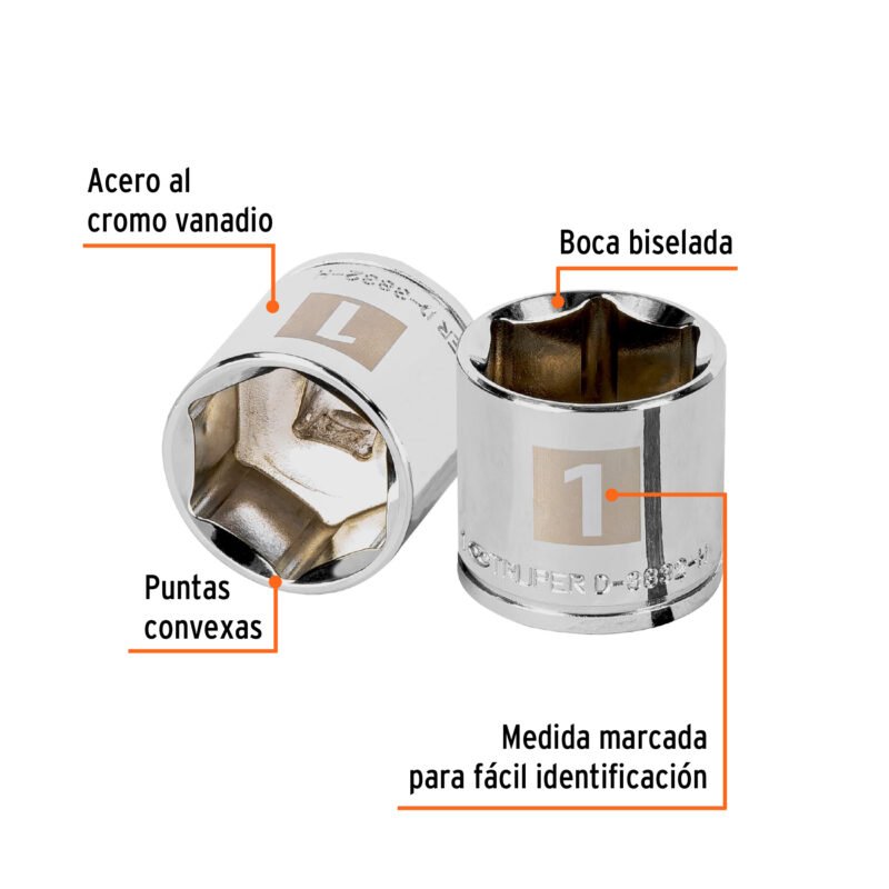 D-3832-HFC1.jpg Código: 13617 Dado de 1', 6 puntas, cuadro 3/8', Truper D-3832-H