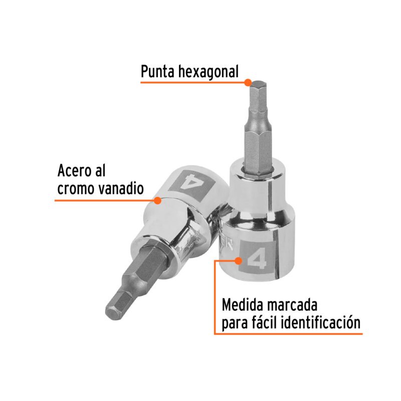 D-4990-4MFC1.jpg Código: 13485 Dado punta hexagonal de 4 mm, cuadro 3/8', Truper D-4990-4M
