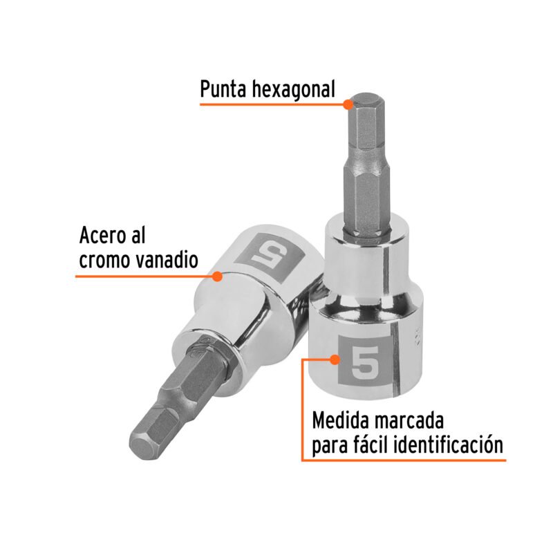 Código: 13486 Dado punta hexagonal de 5 mm, cuadro 3/8', Truper D-4990-5M