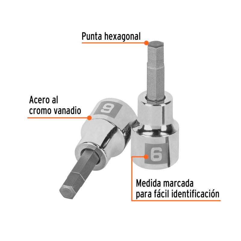 D-4990-6MFC1.jpg Código: 13487 Dado punta hexagonal de 6 mm, cuadro 3/8', Truper D-4990-6M