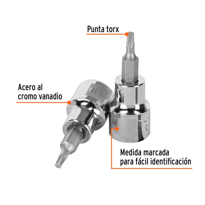 D-523915-WFC1.jpg Código: 13569 Dado punta torx T-15, cuadro 3/8', Truper D-523915-W