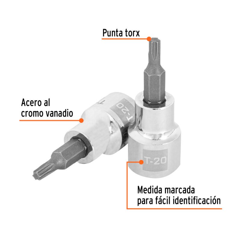 D-523920-WFC1.jpg Código: 13570 Dado punta torx T-20, cuadro 3/8', Truper D-523920-W