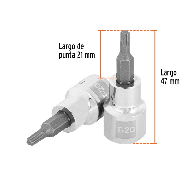 D-523920-WFC2.jpg Código: 13570 Dado punta torx T-20, cuadro 3/8', Truper D-523920-W