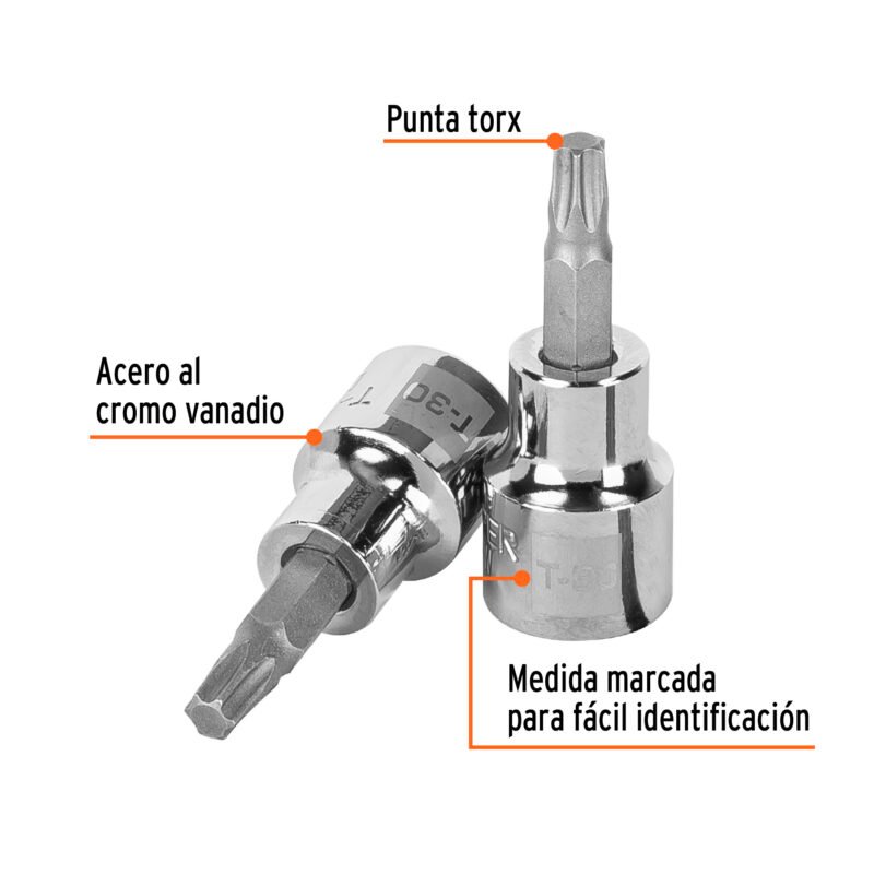 D-523930-WFC1.jpg Código: 13573 Dado punta torx T-30, cuadro 3/8', Truper D-523930-W
