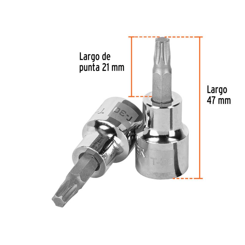 D-523930-WFC2.jpg Código: 13573 Dado punta torx T-30, cuadro 3/8', Truper D-523930-W