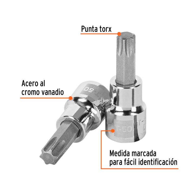 D-523950-WFC1.jpg Código: 13576 Dado punta torx T-50, cuadro 3/8', Truper D-523950-W