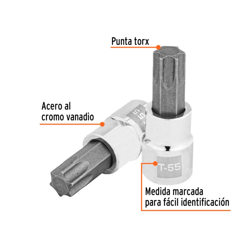 Código: 13577 Dado punta torx T-55, cuadro 3/8', Truper D-523955-W